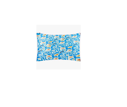 Blue ikat design Kantha blanket pillowcase with hand-stitched cotton quilting
