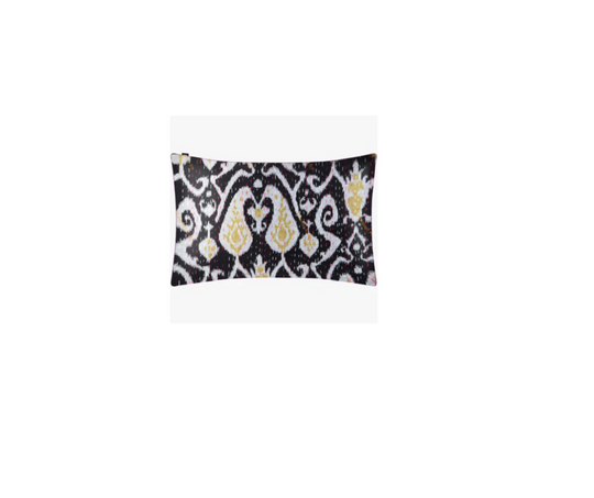 Kantha blanket pillowcase with handmade ikat design in black, white, and yellow cotton voile fabric